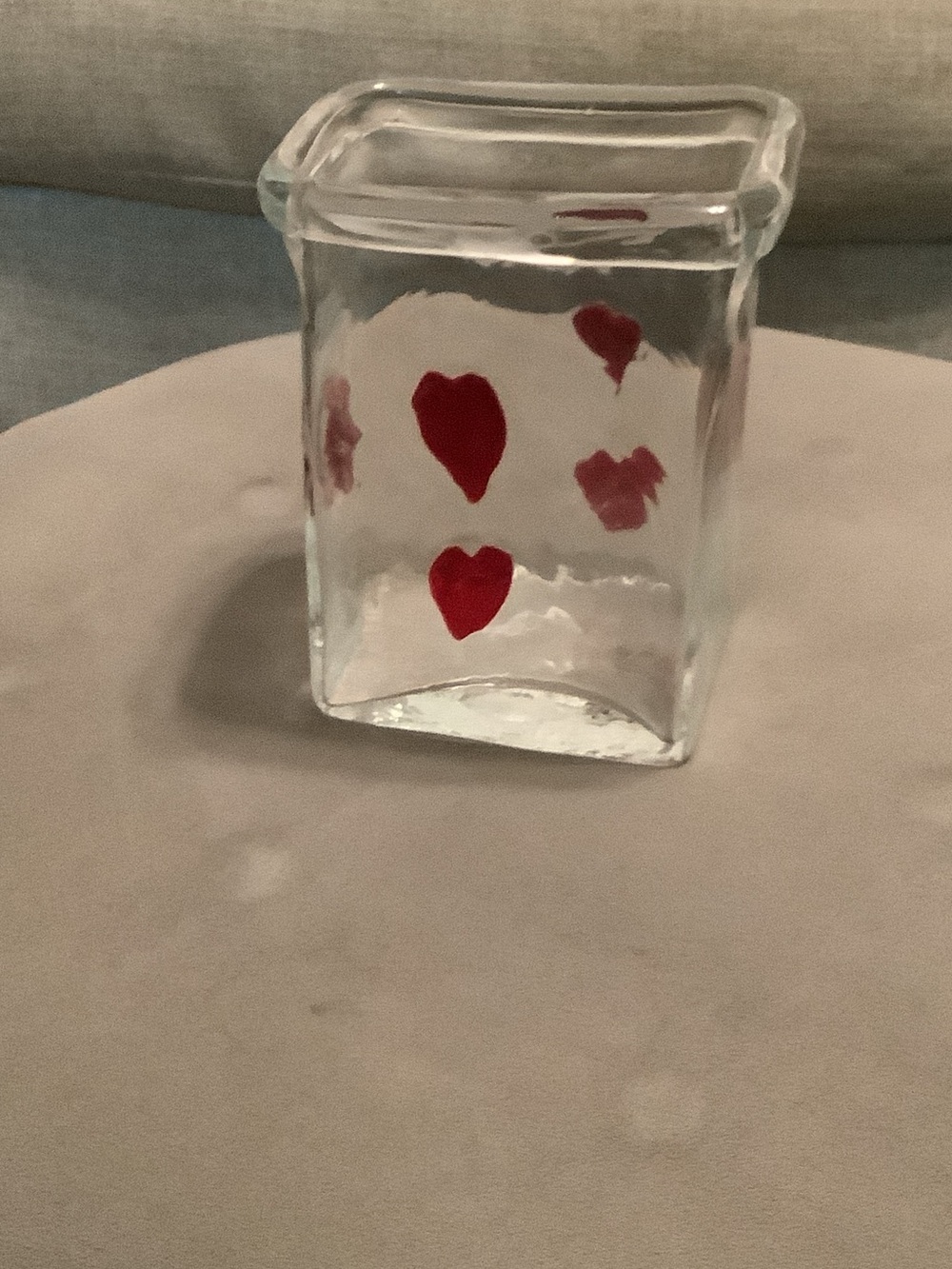 Hand-Blown Clear Glass Vase with Red Heart Accents